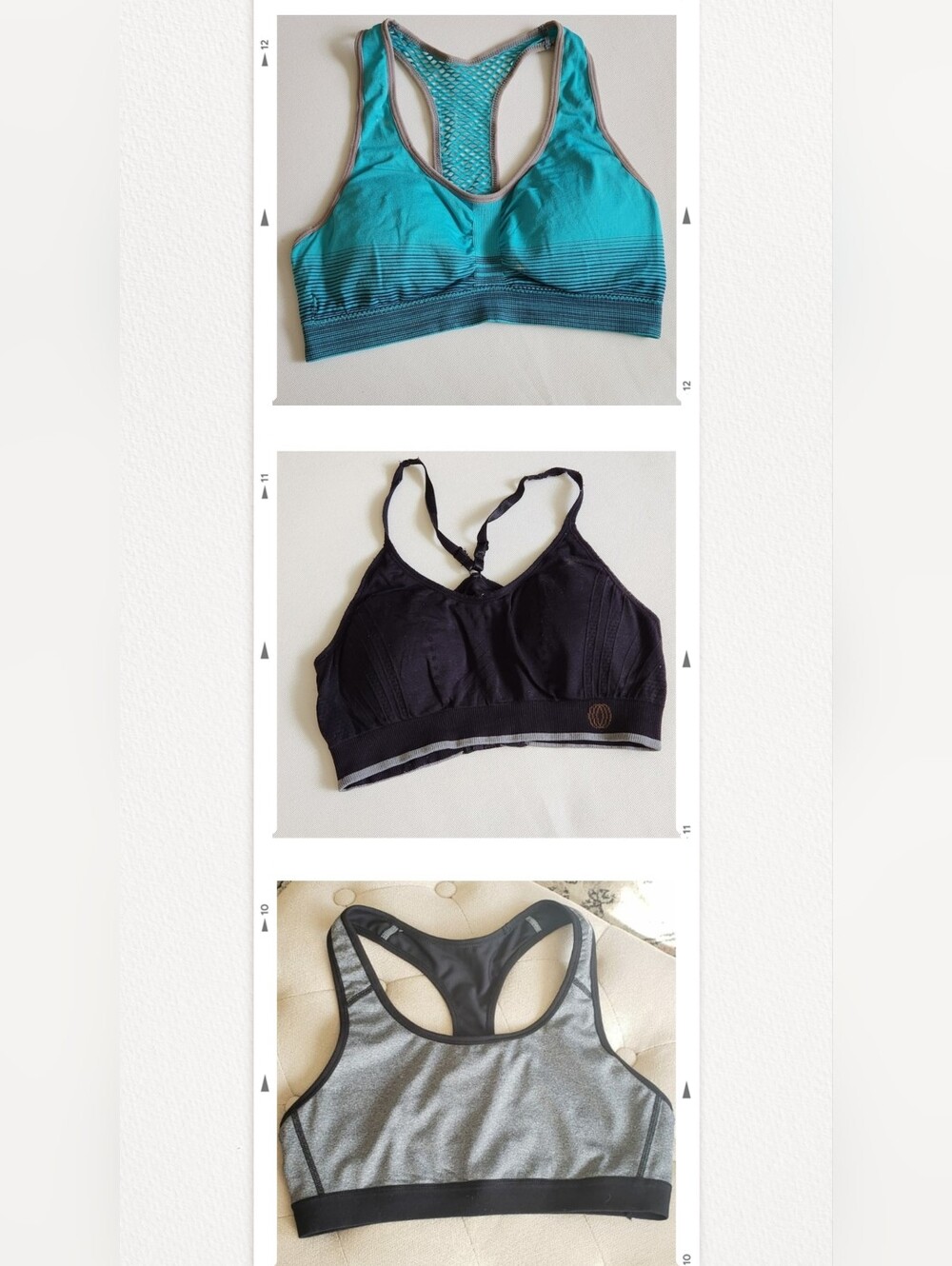 3 Women’s Active Sports Bras- Teal, Black, Gray BUNDLE LOT SET